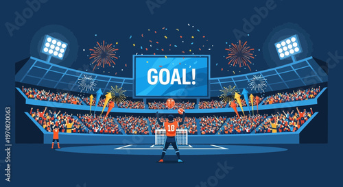 Soccer Celebration: Capturing The Ecstasy Of A Goal In A Stadium With Enthusiastic Fans