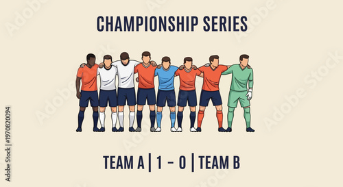 Soccer Championship Celebration: Team Spirit, Victory, And Score Depiction On Neutral Background