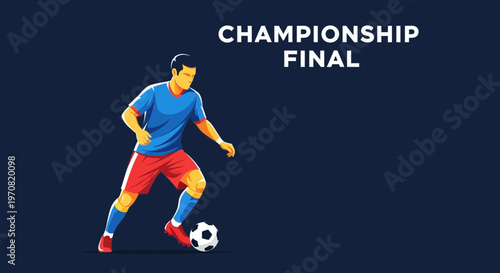 Soccer Championship Final Action Depicted in Vivid Illustration Against Dark Background