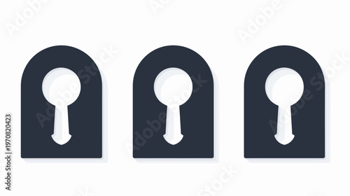 A set of three identical keyhole-shaped illustrations with a dark gray outline