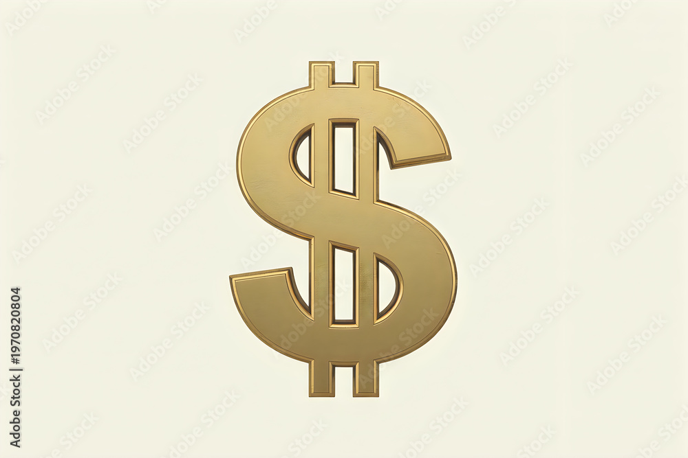 Obraz premium Golden dollar sign symbol on a light cream background currency money