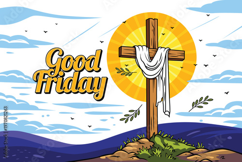 Good Friday Jesus bacakdrop design for Jesus with cross in the desert