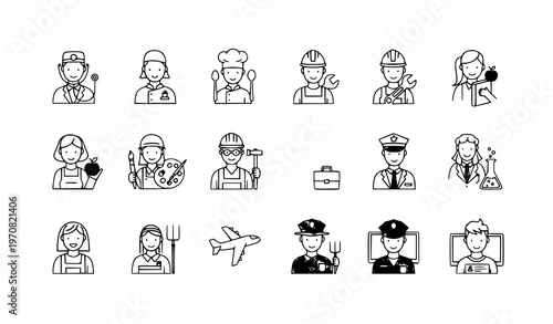 Career job professions line icon collection vector illustration