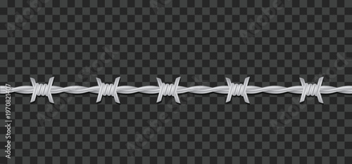 Detailed barbed wire seamless border vector isolated on transparent background
