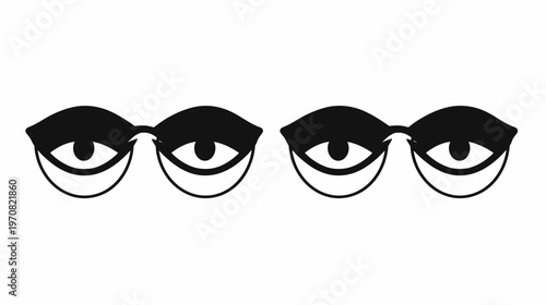Stylized illustration of two sets of eyes, black outlines with black shaded eyelids and simple eye details