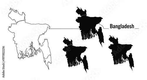 Map of bangladesh with multiple silhouettes and a country outline