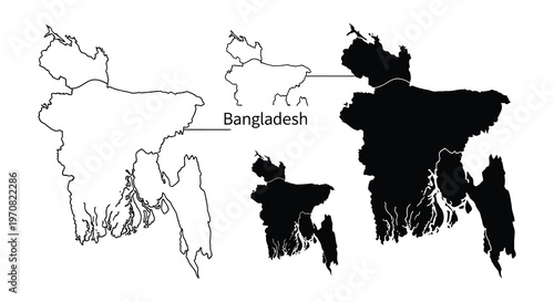 Map of bangladesh with multiple silhouettes and a country outline