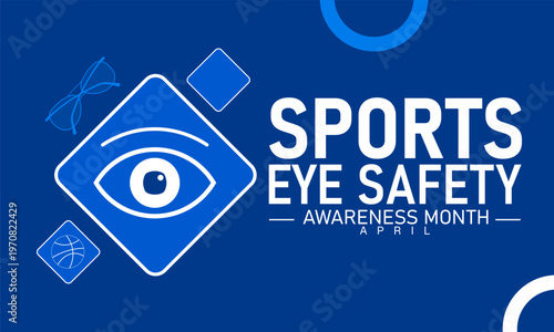 Sports eye safety awareness month graphic with eye symbol with health injury prevention
