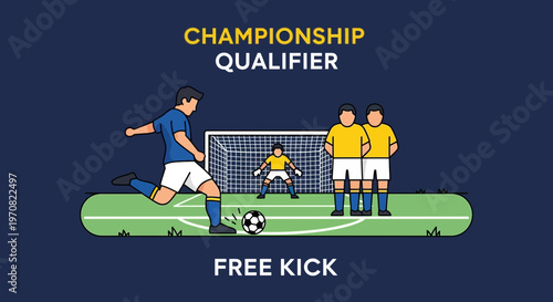 Soccer Championship Qualifier Illustration Featuring Player Executing a Free Kick Movement Action