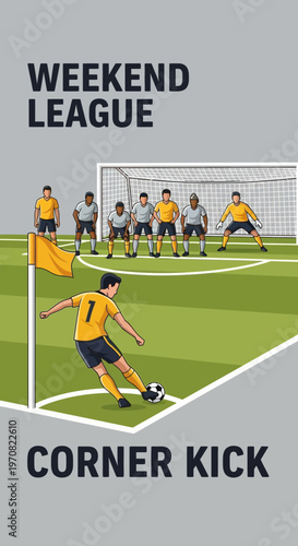 Soccer Game: Vibrant Corner Kick Action on the Field with Team Players Illustration