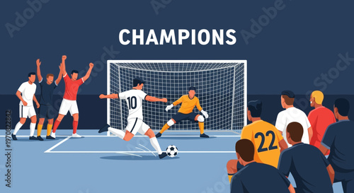 Soccer Match Moment Captures Excitement: Champion's Goal Celebrations And Dramatic Action