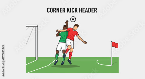 Soccer Match Moment Capturing Players Contesting for Ball During Corner Kick