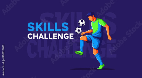 Soccer Player Displays Skills While Manipulating Balls During a Competition Challenge