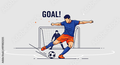 Soccer Player Kicking The Ball Towards The Goal During A Soccer Match Game