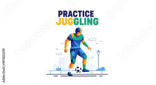 Soccer Player Practicing Juggling Skills in Modern Street Illustration Art