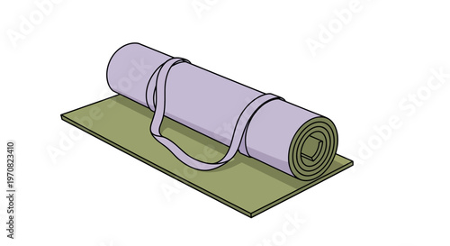yoga mat rolled up with strap on green exercise mat