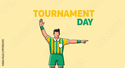 Soccer Referee Directing Play During Tournament Day With Signal Illustration