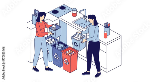 Two women sorting recyclable materials.