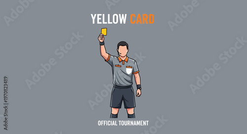 Soccer Referee Shows Yellow Card In Official Tournament Illustration