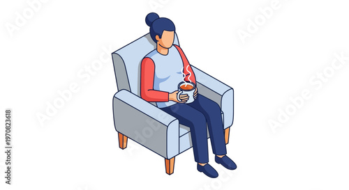 Woman Sitting on Chair Holding Cup.