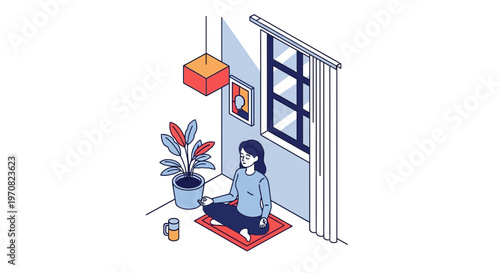 Woman sitting on red yoga mat.