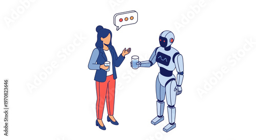 Woman talking to a robot.