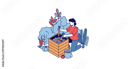 Woman working with wooden crate boxes.