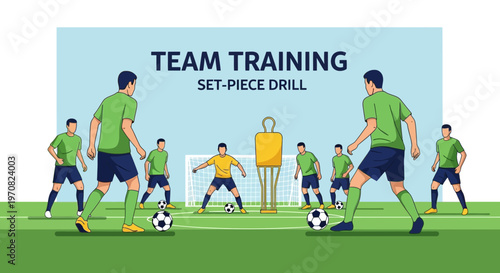 Soccer Training: Set-Piece Drill Illustration With Players And A Soccer Field