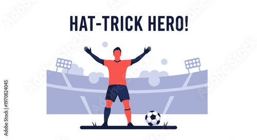 Soccer Triumph Depicted With Player Celebrating a Hat-Trick Goal in Stadium