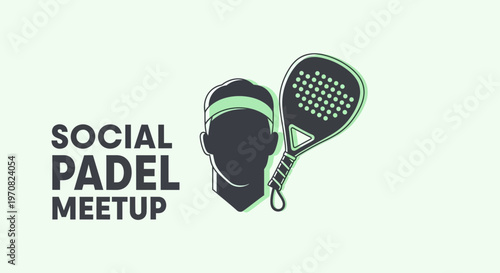 Social Padel Meetup Graphic With Player Silhouette And Racket Design