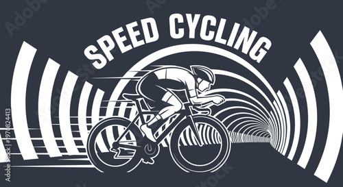 Speed Cycling Illustration Depicting Cyclist Racing Through a Dynamic and Abstract Tunnel