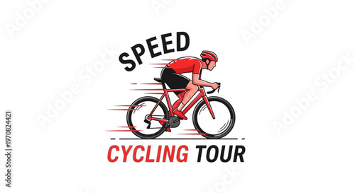 Speed Cycling Tour Emblem, Sporty Cyclist Riding Bicycle, Competitive Cycling Race Illustration