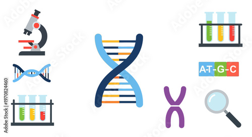 Genetic engineering concept with DNA double helix structure microscope test tubes and laboratory equipment for biology research and analysis