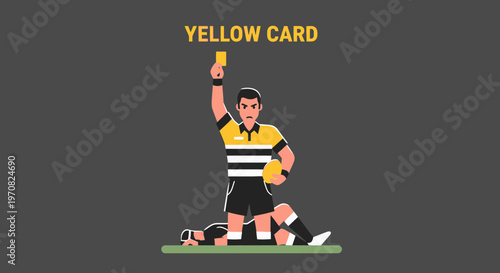Sporting Discipline Referee Issues Yellow Card to Player On Field