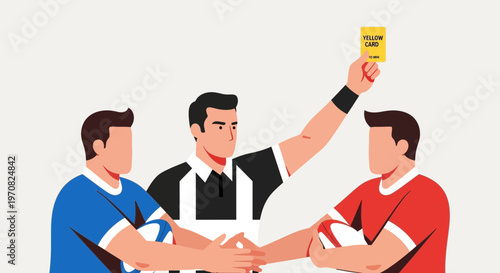 Sports Referee Issues Yellow Card During Intense Rugby Match