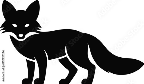 Fox silhouette standing with bushy tail and alert posture flat vector illustration for wildlife design nature themes and animal graphics