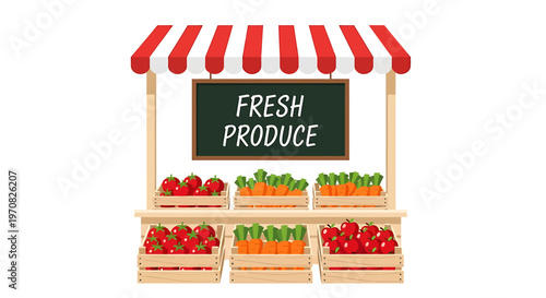 Fresh produce market stand illustration.