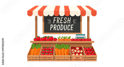 Fresh produce market stand illustration.