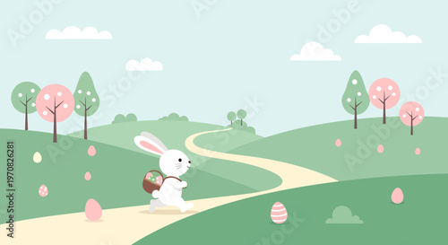 Easter bunny on a winding road.