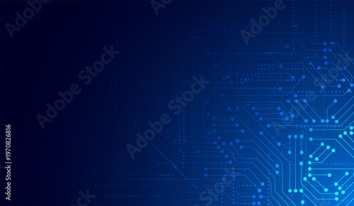 Cuadro en lienzo Deep blue abstract background with illuminated circuit board patterns and digita