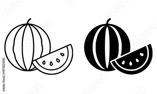 Watermelon vector icon, outline and silhouette, for fruit design, isolated on transparent background
