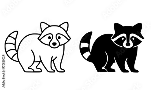 Raccoon vector icon, outline and silhouette, for animal design, isolated on transparent background