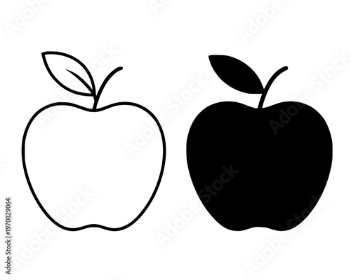 Apple vector icon, outline and silhouette, for fruit design, isolated on transparent background