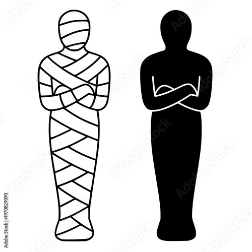 Mummy vector icon, in outline and silhouette design, isolated on transparent background