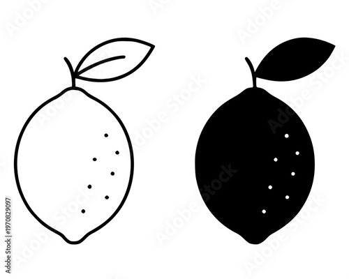 Lemon vector icon, outline and silhouette, for fruit design, isolated on transparent background