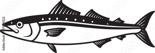 Tuna fish, seafood icon, black and white illustration, vector seafood