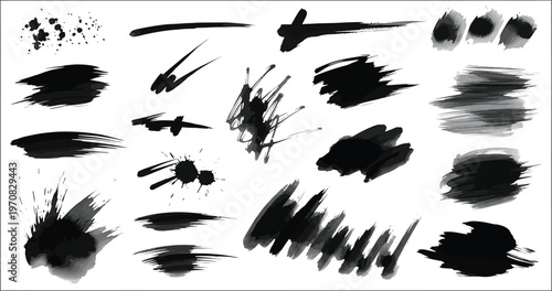 Black Brush Strokes Isolated on White Background