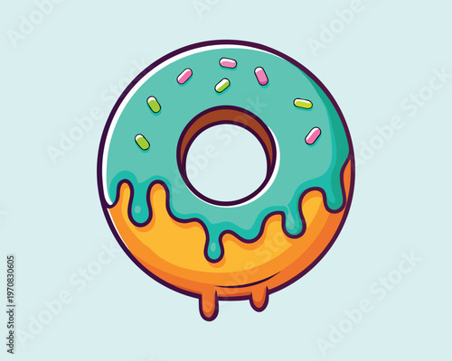 Cartoon donut illustration with colorful icing and sprinkles. sweet dessert or snack, bakery food