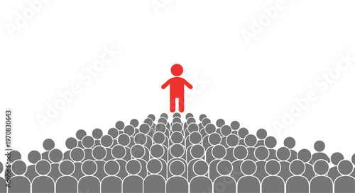 A red stick figure stands atop a pyramid of gray stick figures on a white background.