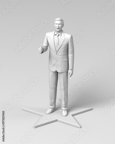 星印の上でサムズアップするビジネスマン